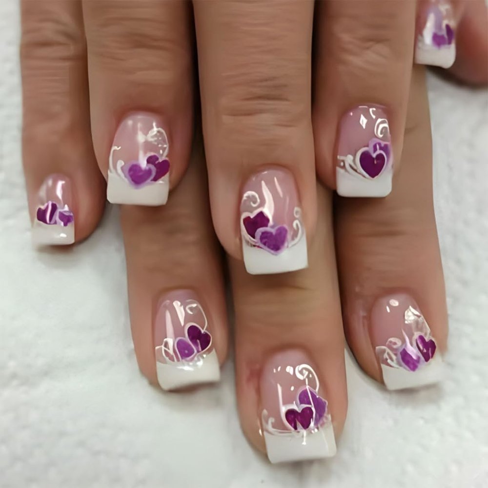 XAGMODSHN 24-Piece Valentine's Day Press-On Nails, Short Square French Tip