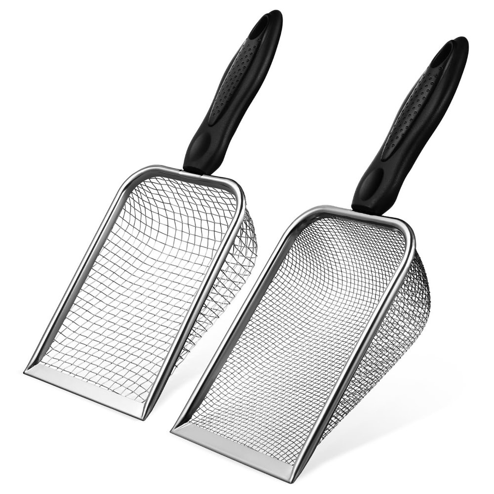 INOOMP 2-Pack Stainless Steel Cat Litter Scoops with Two Mesh Sizes