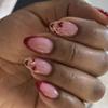 XAGMODSHN Short Almond Press-On Nails with Heart French Tips, Glitter Finish, 24 Pieces view 3