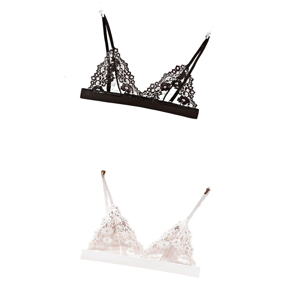 Women's Sheer Floral Lace Bralette, Wire-Free Triangle Bra