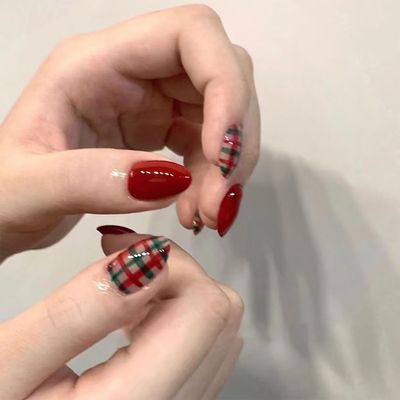 Christmas Almond Press-On Nails, Full-Coverage Glossy Acrylic Nails