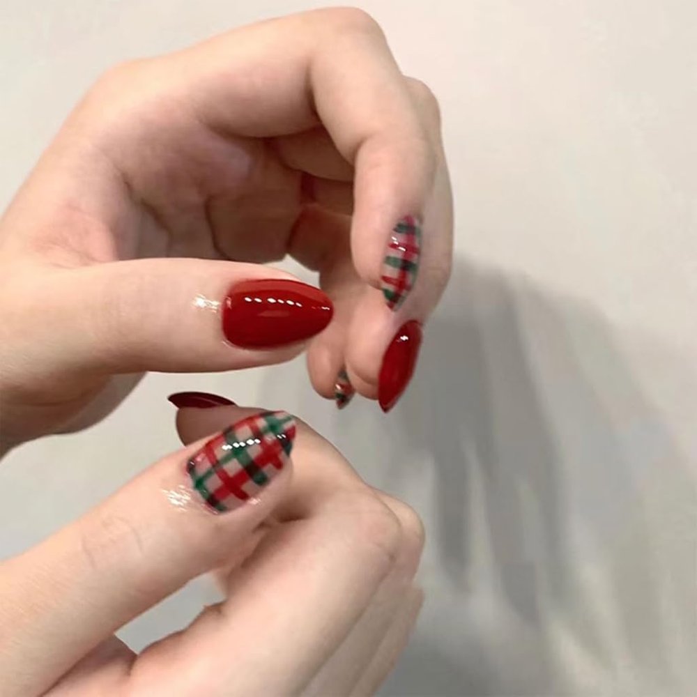 Christmas Almond Press-On Nails, Full-Coverage Glossy Acrylic Nails
