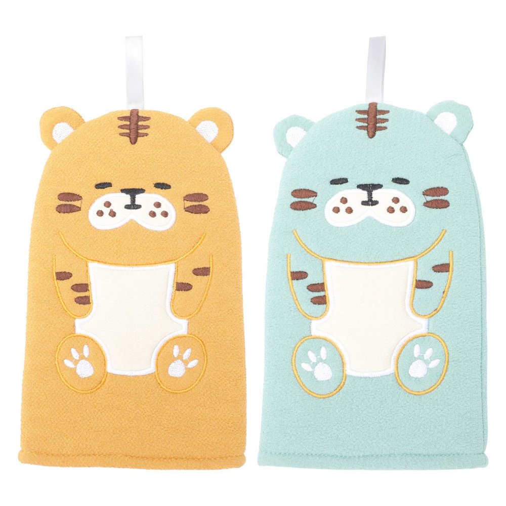 Kids' Tiger Cartoon Bath Mitts, Cotton and Polyester