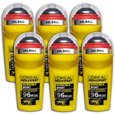 6-Pack L'Oréal Men Expert Anti-Perspirant Roll-On Invincible Sport, 6 x 50 ml