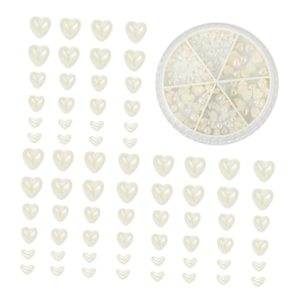 Heart-Shaped ABS Nail Art Decorations, 1 Box, White
