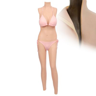 Minaky Silicone Breasts Silicone Bodysuit Breast Forms Breastplate with Insertable Catheter, Back Zipper (D Cup, Ivory)