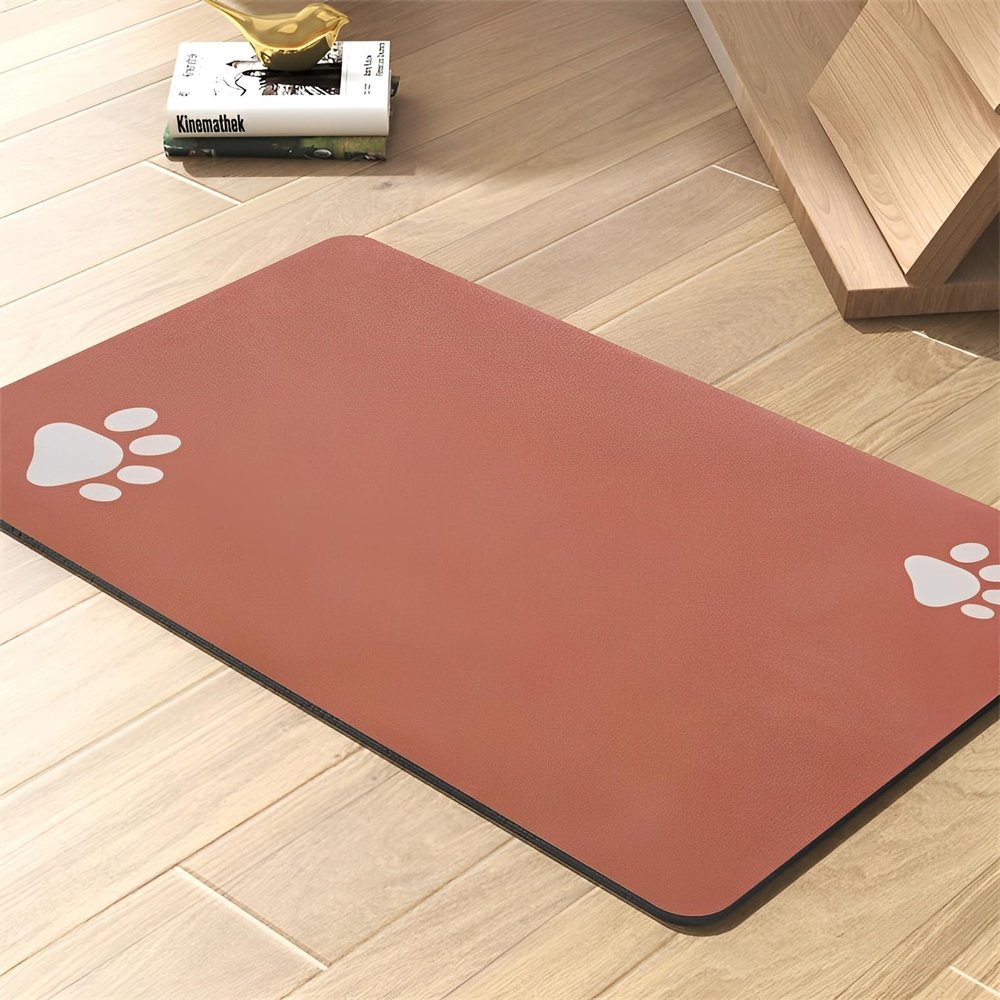 Mateju Dog & Cat Feeding Mat, Non-Slip, Absorbent, Quick-Drying, Paw Print, Pink-Orange, 50 x 80 cm