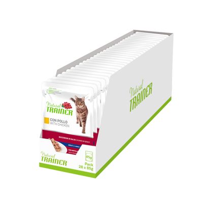 Natural Trainer Wet Cat Food for Adult Cats with Chicken, 28 x 85 g