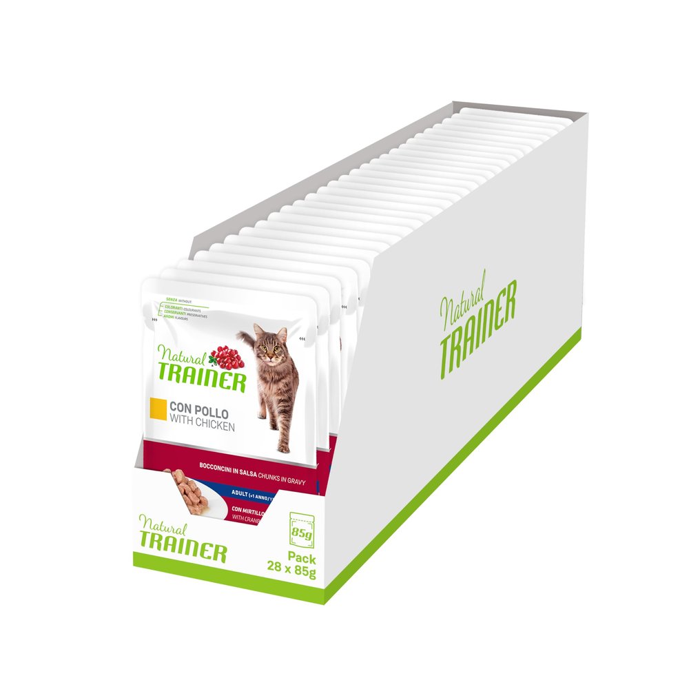Natural Trainer Wet Cat Food for Adult Cats with Chicken, 28 x 85 g