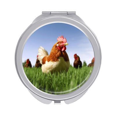 QMNRTK Funny Chicken Grass Compact Mirror, Travel Makeup Mirror with 1x/2x Magnification, Pocket Hand Mirror for Women