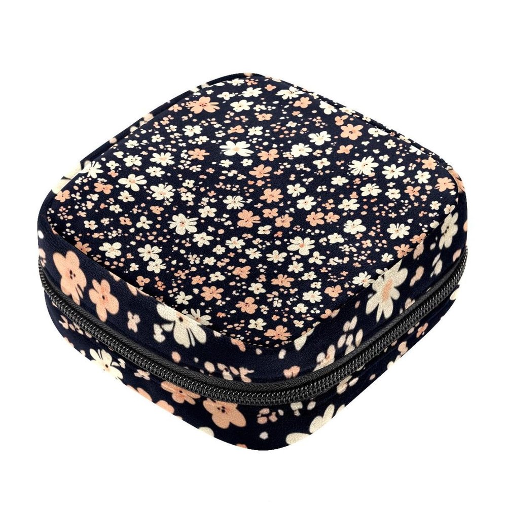Menstrual Pad and Tampon Pouch, First Period Kit for Girls, Small Floral Pattern, Zippered Organizer