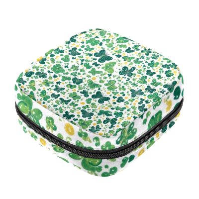 RODAILYCARE First-Period Bag with Green Butterfly and Floral Pattern, for Girls and Women, Tampons, Pantyliners, Menstrual Coin Purse, Nursing Pad Holder with Zipper
