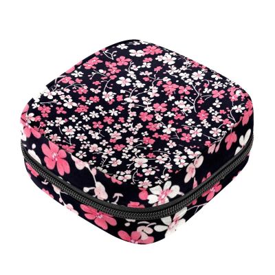 Women's Menstrual Pad Storage Bag with Zipper, Floral Pattern