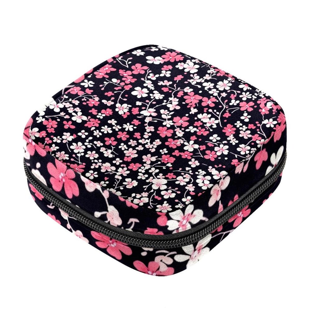 Women's Menstrual Pad Storage Bag with Zipper, Floral Pattern