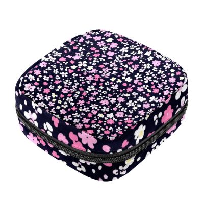 Women's Sanitary Pad Storage Bag with Zipper, Colorful Flower Design