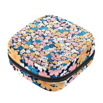 Menstrual Pad Storage Pouch for Women, Ditsy Floral Pattern, Large Capacity