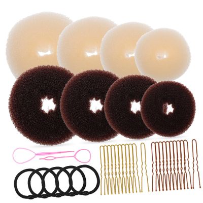 FRCOLOR 8-Piece Donut Bun Maker Set, 40 U-Shaped 5-Hair Bun Makers for Women and Easy Bun Hairstyles