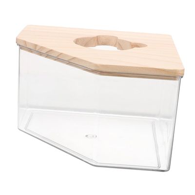 COLLBATH Acrylic Hamster Bath with Wooden Lid and Opening, Transparent