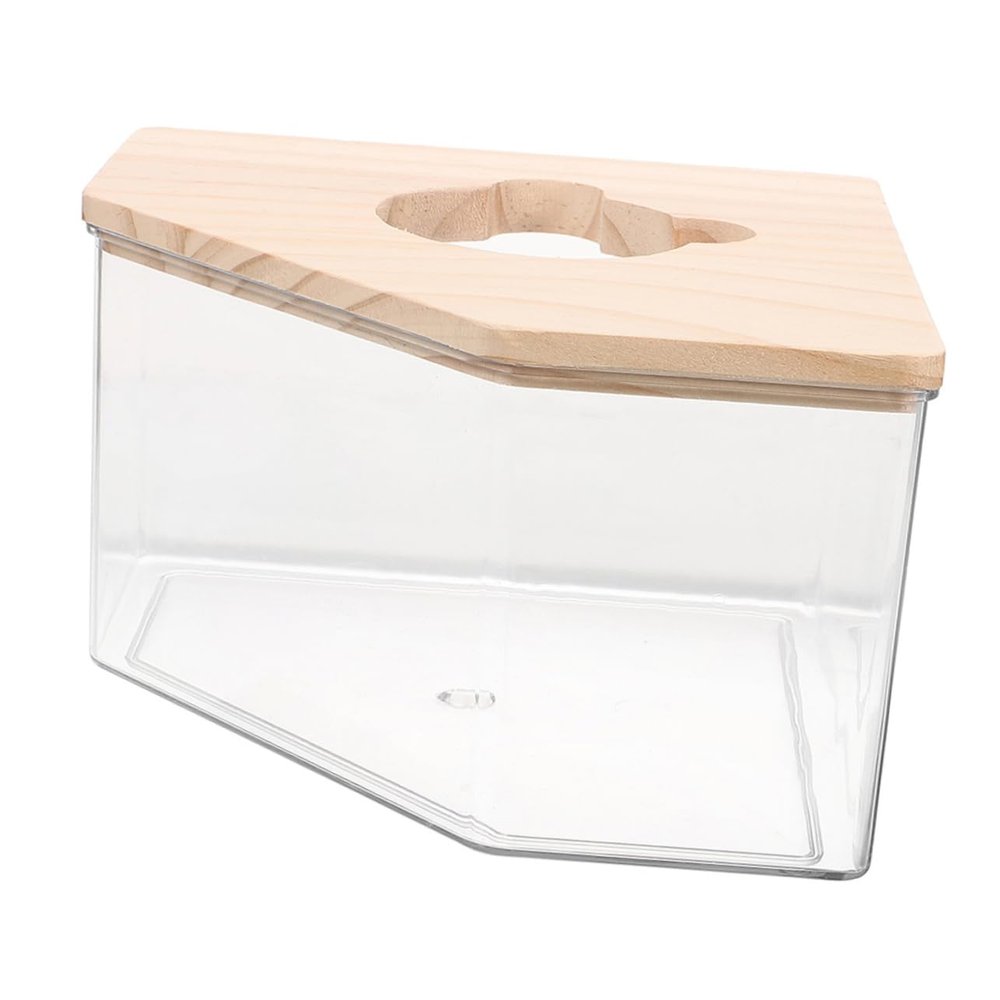 COLLBATH Acrylic Hamster Bath with Wooden Lid and Opening, Transparent