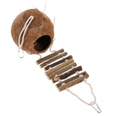 BESPORTBLE Hanging Bird Nest Made of Coconut Shell and Wood, Brown, Decorative Home Play Nest for Parrots and Small Pets