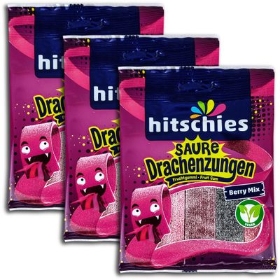 hitschies Sour Dragon Tongues Berry Mix Vegan, 3 x 125 g