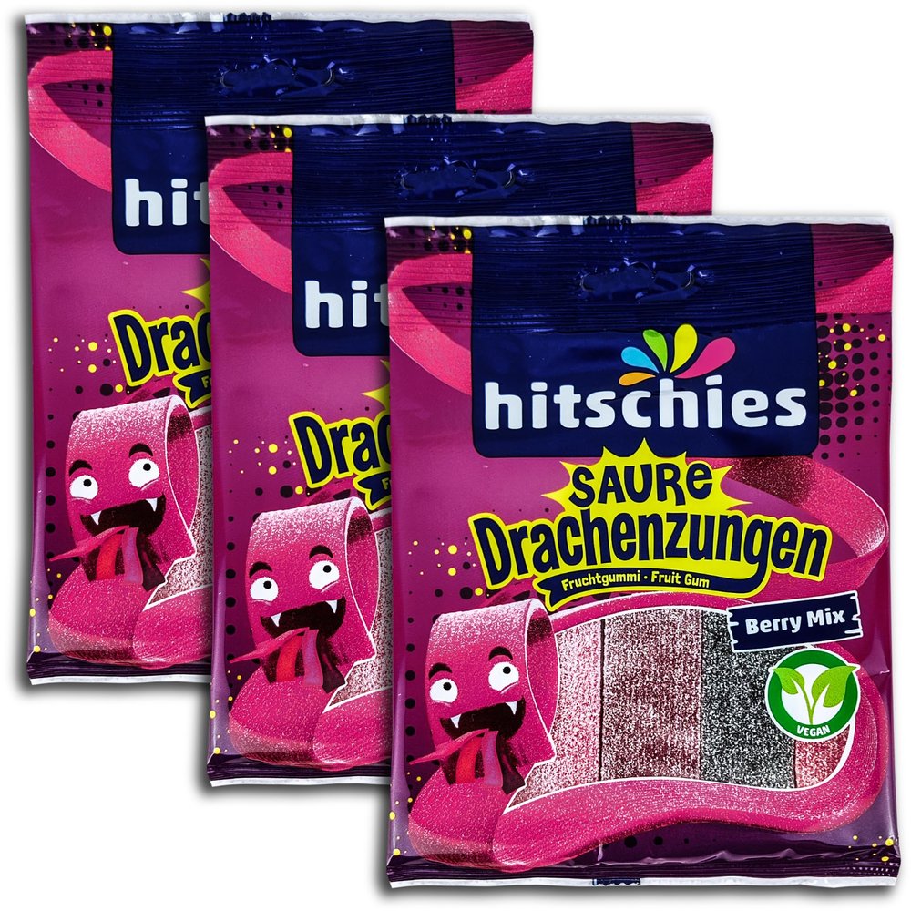 hitschies Sour Dragon Tongues Berry Mix Vegan, 3 x 125 g
