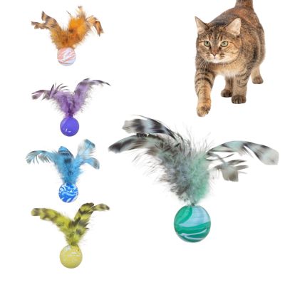 brooksnaji Pet Bounce Ball, Fuzzy - 5 Pack Cat Balls with Feathers