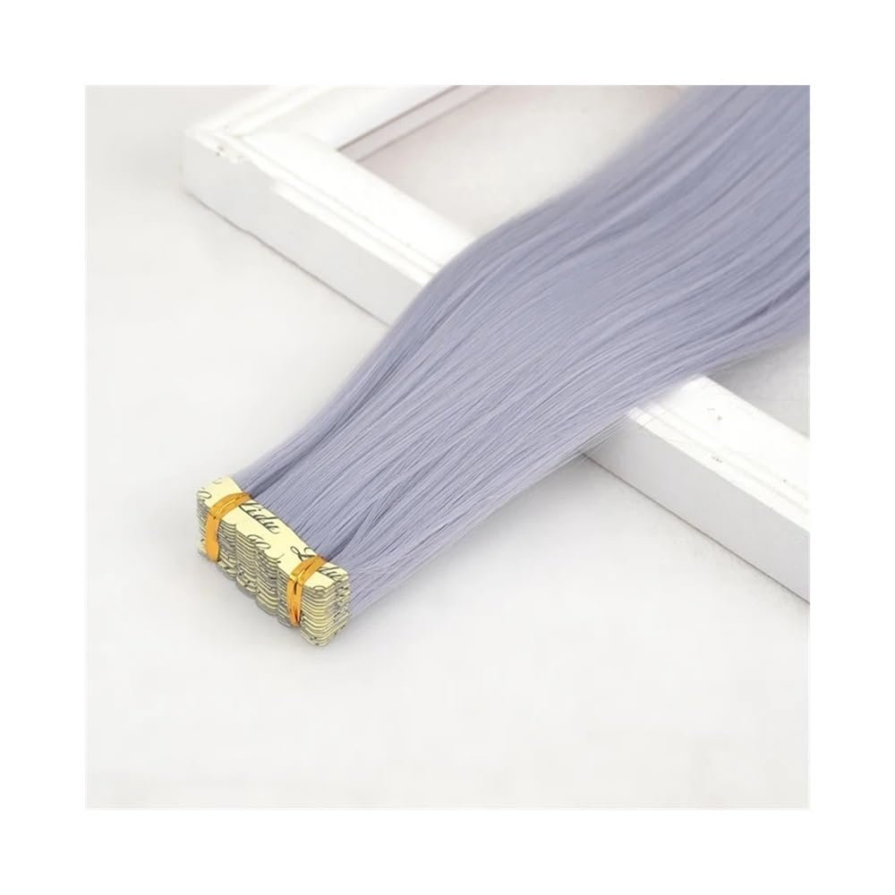 Synthetic Tape-In Hair Extensions for Straight Hair, Blue Gray, 10-Piece Pack