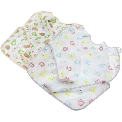 JOINPAYA 2-Piece Long-Sleeve Bibs for Eating and Painting, Full-Coverage Toddler Bibs with Crumb Pocket