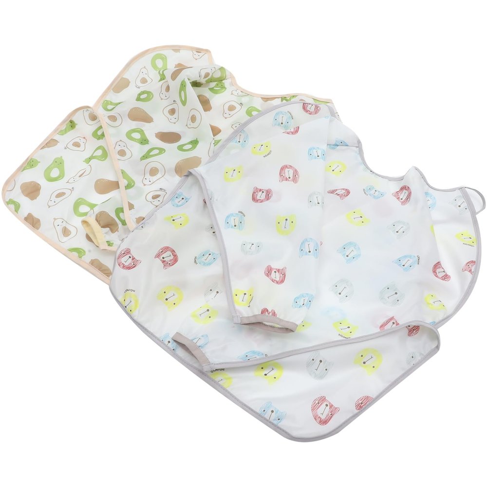 JOINPAYA 2-Piece Long-Sleeve Bibs for Eating and Painting, Full-Coverage Toddler Bibs with Crumb Pocket