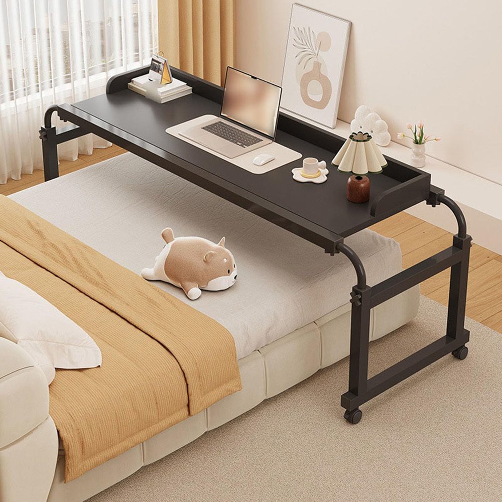 Height-Adjustable Rolling Bed Table, Black