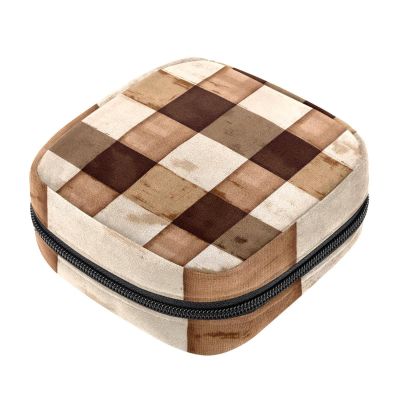 Zippered Menstrual Pad Case, Plaid, Soft, with Storage Pouch