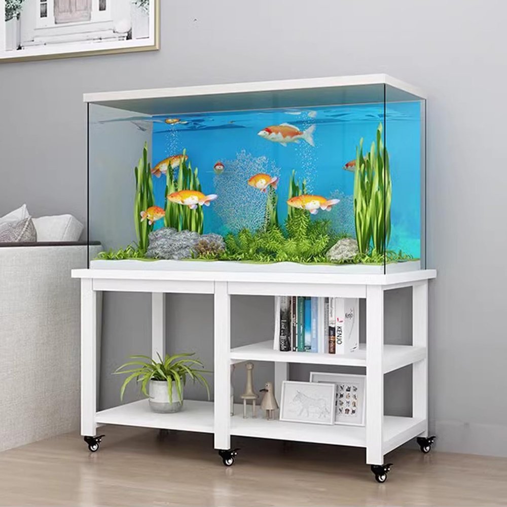 White Aquarium Stand with Wheels and Storage for Reptiles and Aquariums