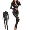 BDSMJOY Wet-Look Patent Bodysuit, Sexy Costume Lingerie, Black, Size L view 1