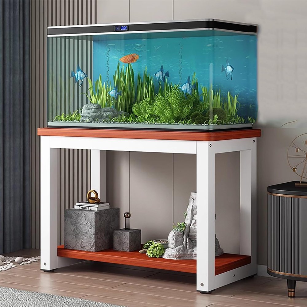 2-Tier Aquarium Stand for Fish and Turtle Tanks, Walnut, 90 x 45 cm