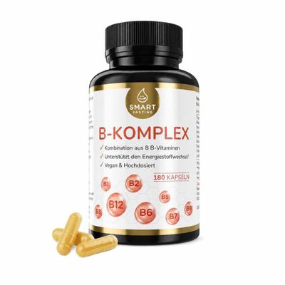 Vitamin B Complex with 8 Essential B Vitamins - High-Dose, Vegan, Additive-Free - 180 Capsules