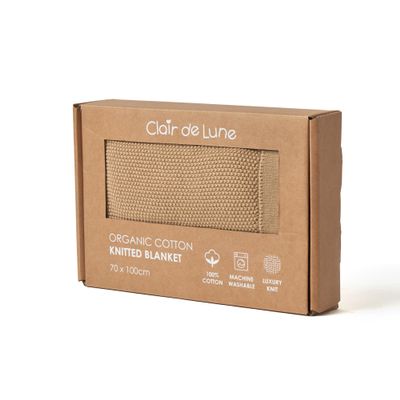 Clair de Lune Organic Knitted Blanket, Soft and Cozy, for Strollers and Car Seats, 70 x 100 cm (Biscuit)
