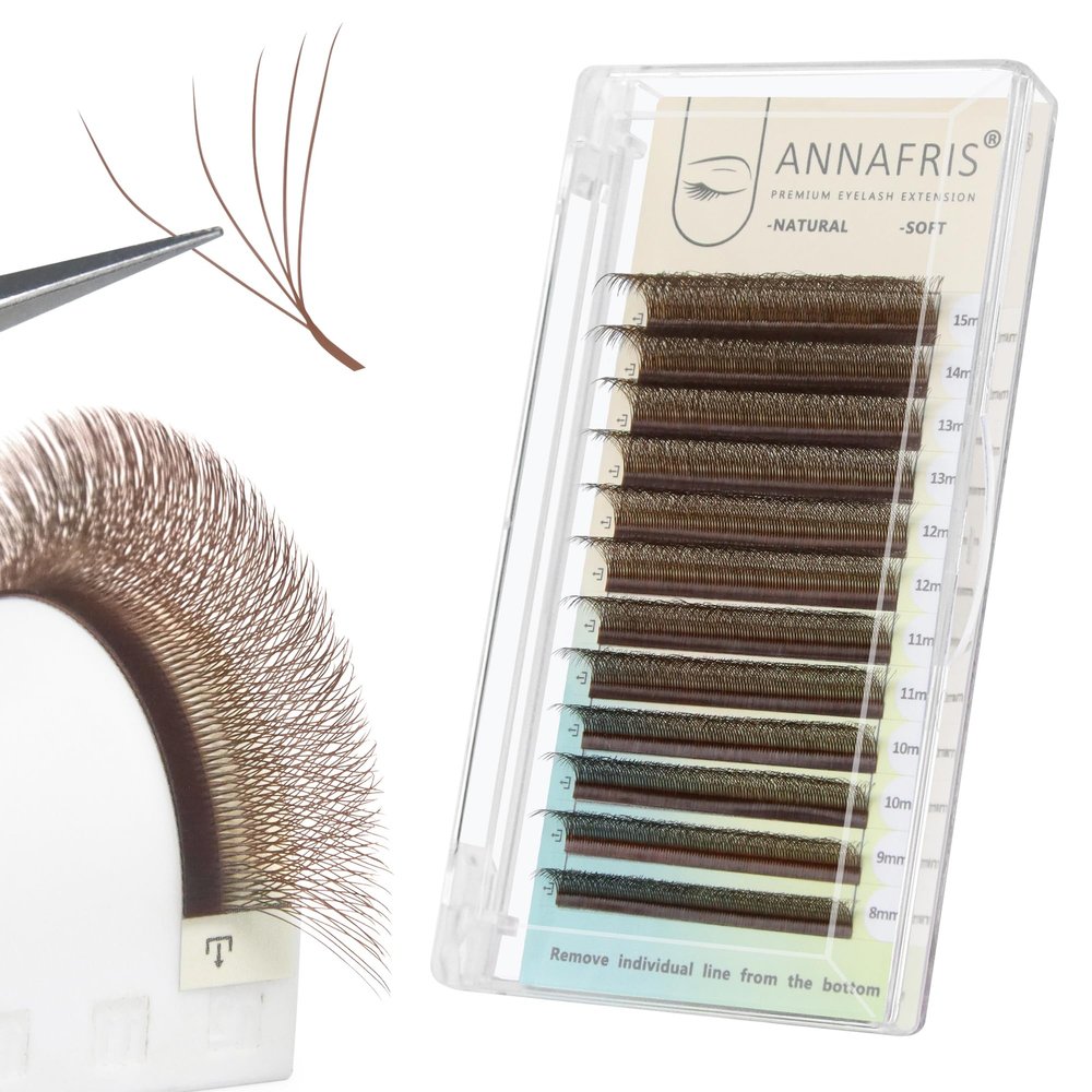ANNAFRIS 5D W Premade Fan Eyelash Extensions, Russian Volume, Brown, 0.07 D, 8–15 mm