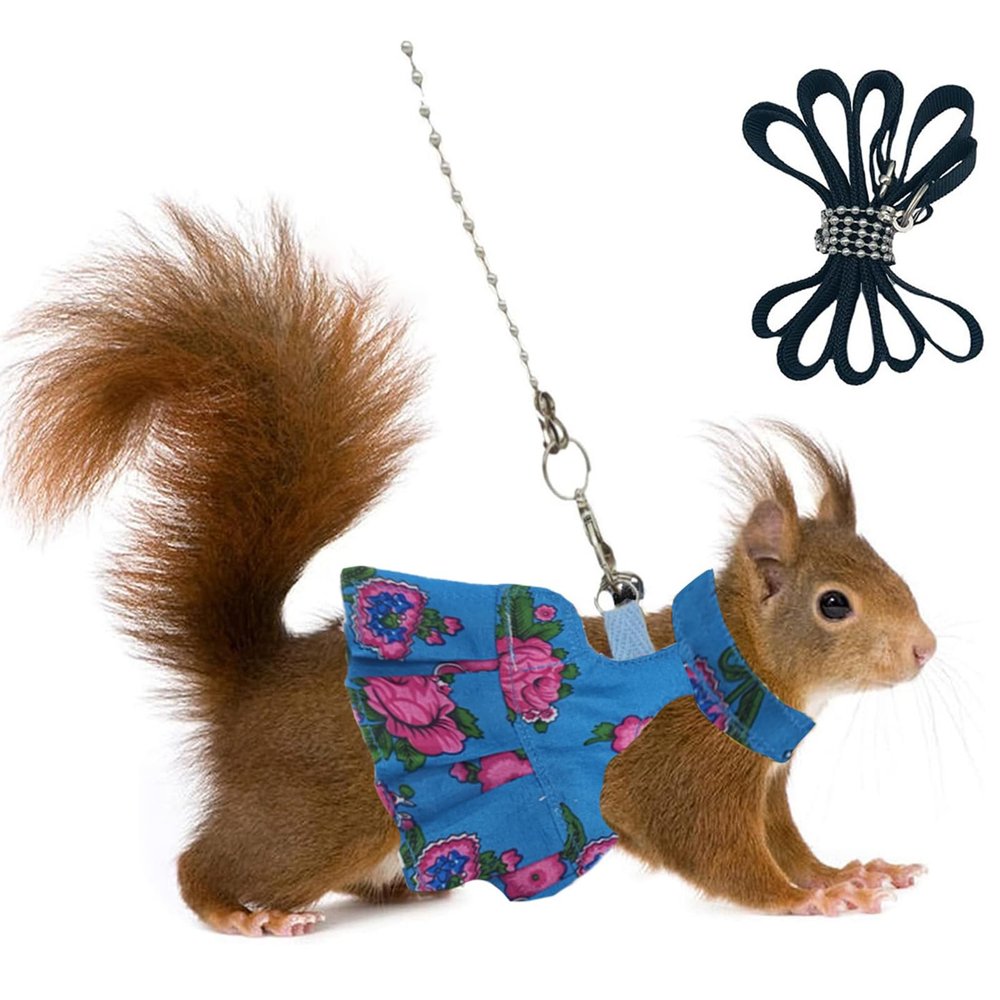 3-Piece Guinea Pig Harness Set with Dress & Leash - Adjustable for Hamsters, Ferrets & Chinchillas - No-Pull Small Animal Harness (Blue S)
