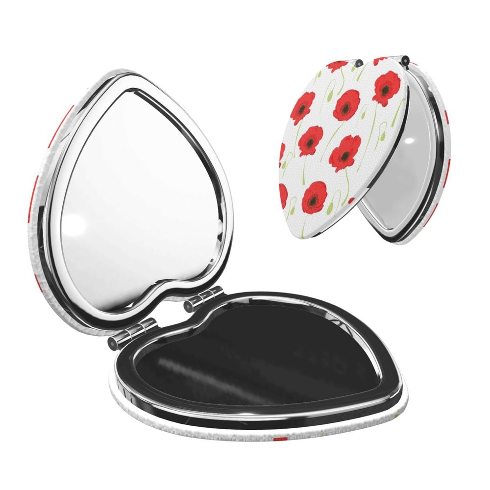 InOmak Red Petals Travel Makeup Mirror, Double-Sided Compact Mirror with Magnification