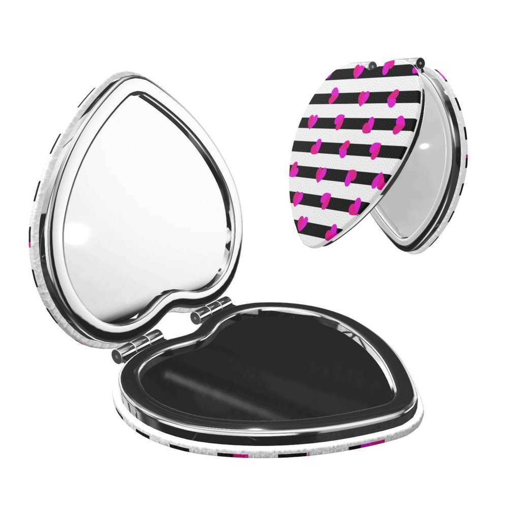 InOmak Pink Heart on Black Line Travel Makeup Mirror
