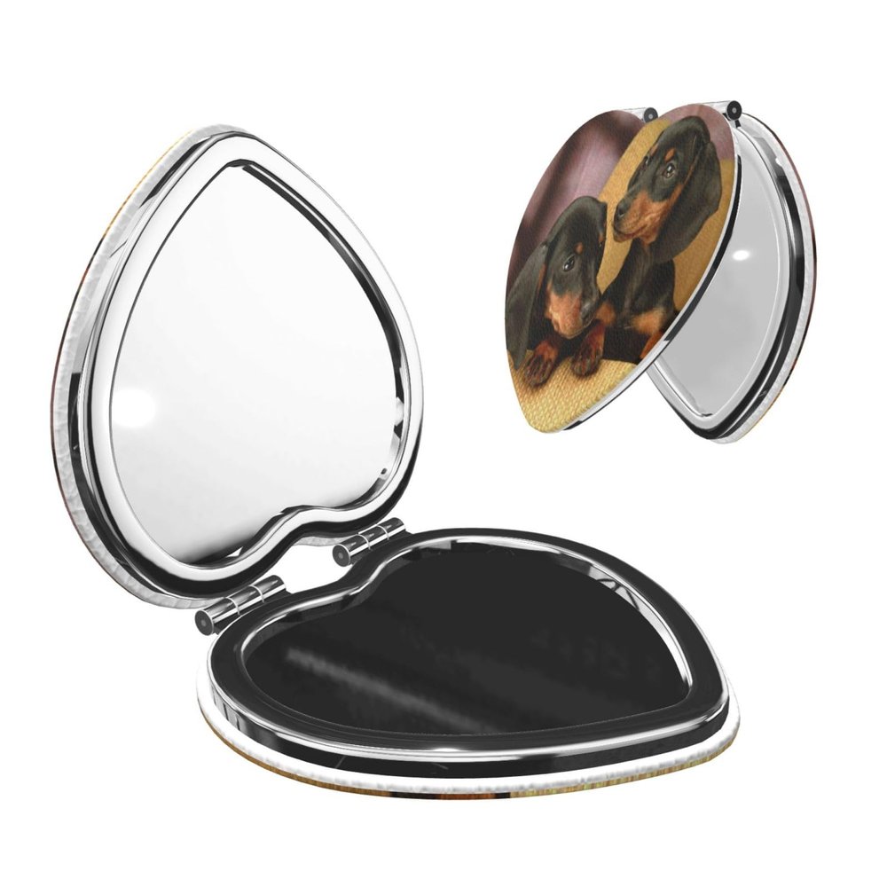InOmak Dachshund Puppies Travel Makeup Mirror, Double-Sided Compact Pocket Mirror with Magnification