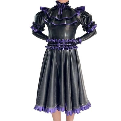 GAYLOP Women's Princess-Style Latex Dress, Party Dress, XXXL, Black with Purple