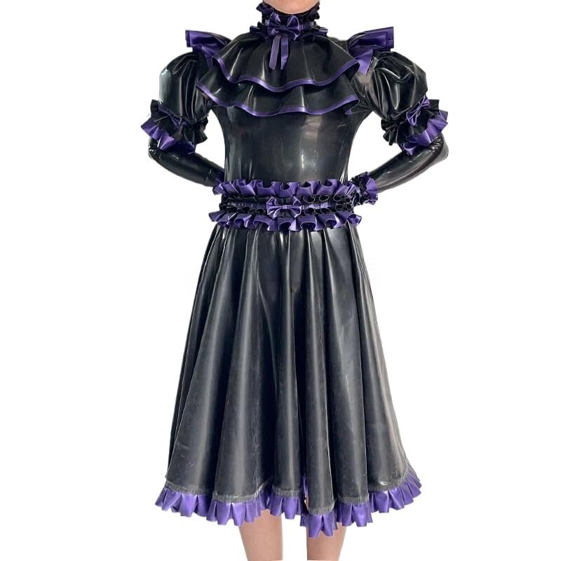 GAYLOP Women's Princess-Style Latex Dress, Party Dress, XXXL, Black with Purple