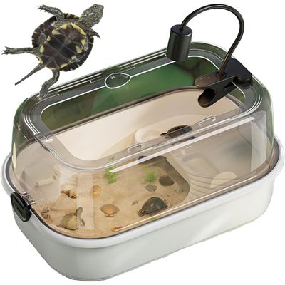 Mavdecll Turtle Aquarium Habitat, Transparent Turtle Tank Kit with Basking Lamp and 3-Layer Filter, Large-Platform Enclosure for Small Reptiles and Turtles