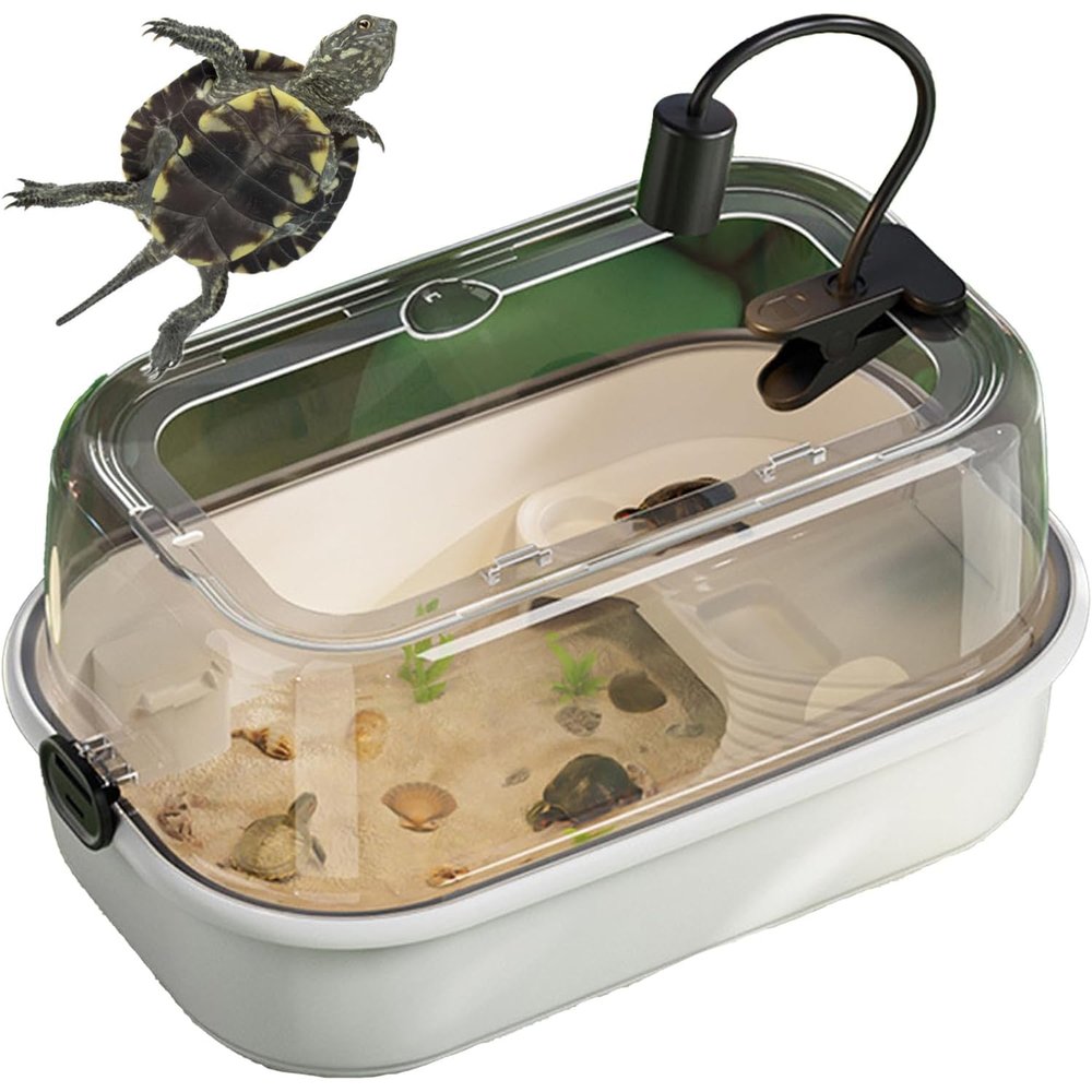 Mavdecll Turtle Aquarium Habitat, Transparent Turtle Tank Kit with Basking Lamp and 3-Layer Filter, Large-Platform Enclosure for Small Reptiles and Turtles