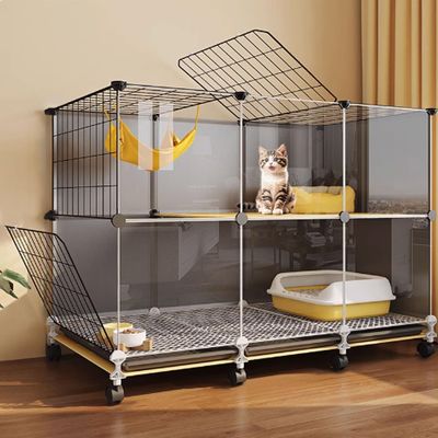 GUQASDV Black Indoor/Balcony Cat Cage with Wheels, 106 × 36 × 82 cm