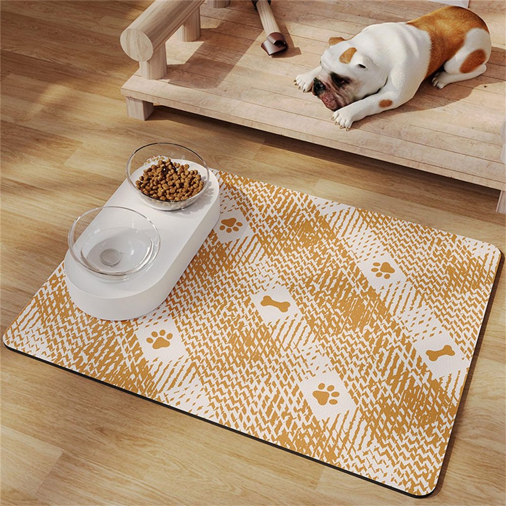 Hearda Dog Feeding Mat, Vintage Style, Non-Slip, Absorbent, Quick-Drying, Orange, 30 x 40 cm