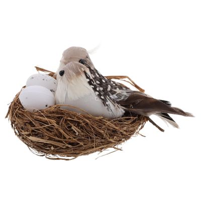 Happyyami Bird Nest Decor with Artificial Eggs and Birds, Moss-Look Ornament for Indoor and Outdoor Use