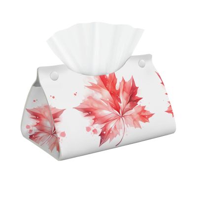 Red Maple Leaf Leather Tissue Box for Nightstands, Workbenches, and Desks